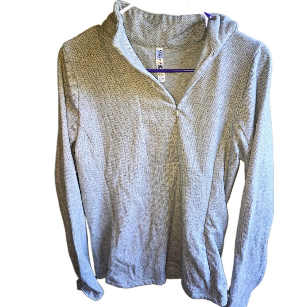 Kyodan Womens 1/4 Zip Herringbone Fleece Pullover Hoodie Gray, L